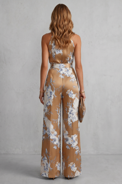 Women's Floral Halter Neck Wide Leg Jumpsuit