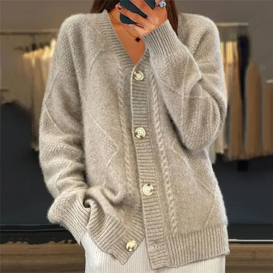 Women's V Neck Knit Cardigan With Button Detail