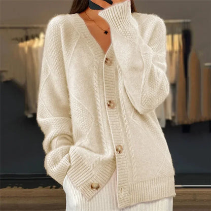 Women's V Neck Knit Cardigan With Button Detail