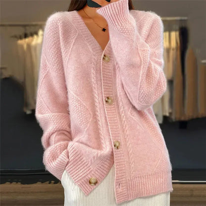 Women's V Neck Knit Cardigan With Button Detail