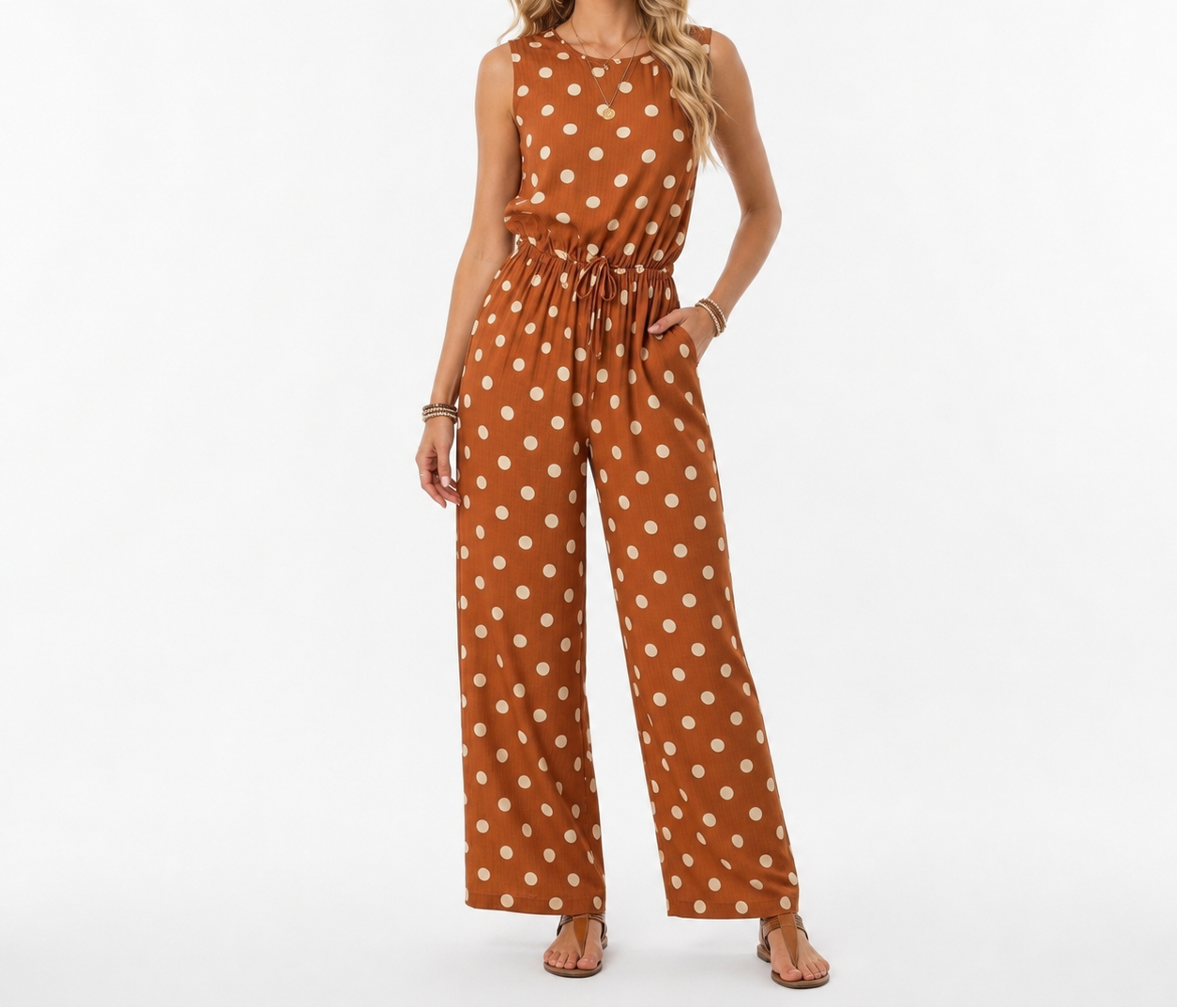 Women's Polka Dot Sleeveless Wide Leg Jumpsuit