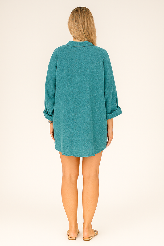 Oversized V-Neck Blouse – Rolled Sleeves, Chest Pocket