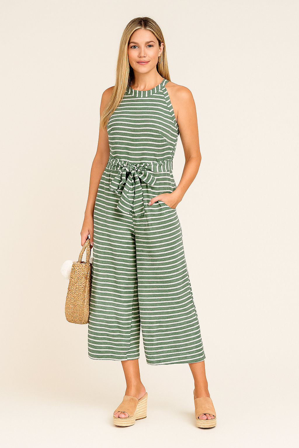 Striped Jumpsuit – Cotton Blend, Flattering Fit