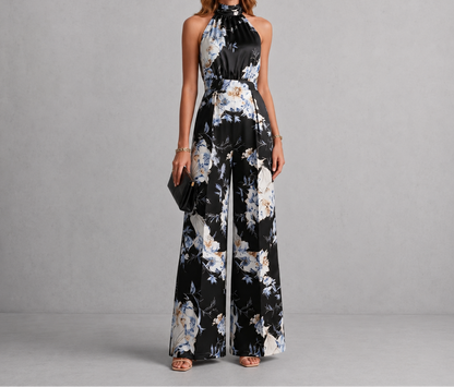 Women's Floral Halter Neck Wide Leg Jumpsuit