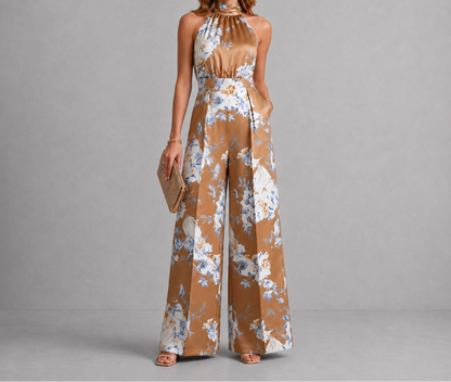 Women's Floral Halter Neck Wide Leg Jumpsuit