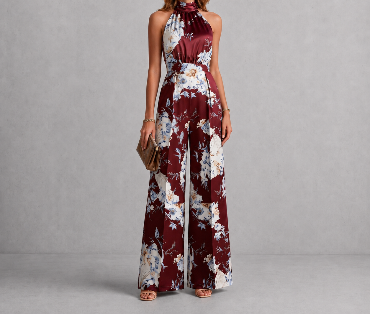 Women's Floral Halter Neck Wide Leg Jumpsuit