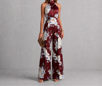 Women's Floral Halter Neck Wide Leg Jumpsuit