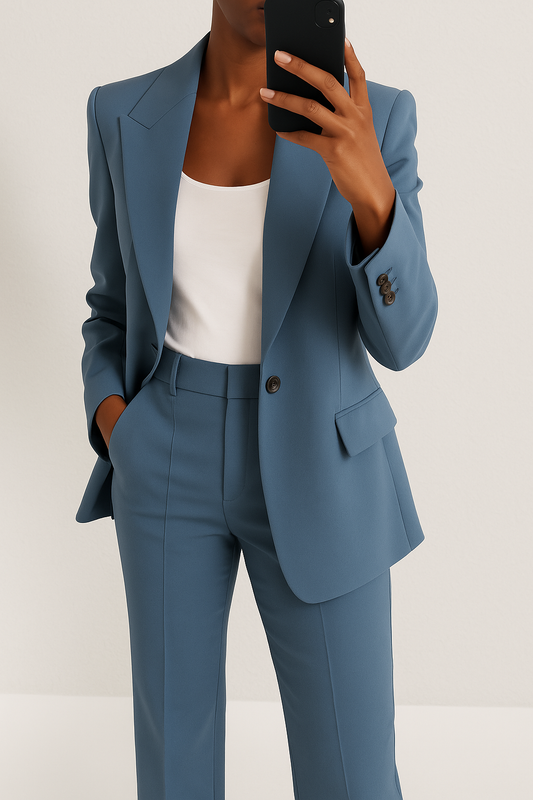 Women's Tailored Blazer and Wide Leg Trousers Two-Piece Set