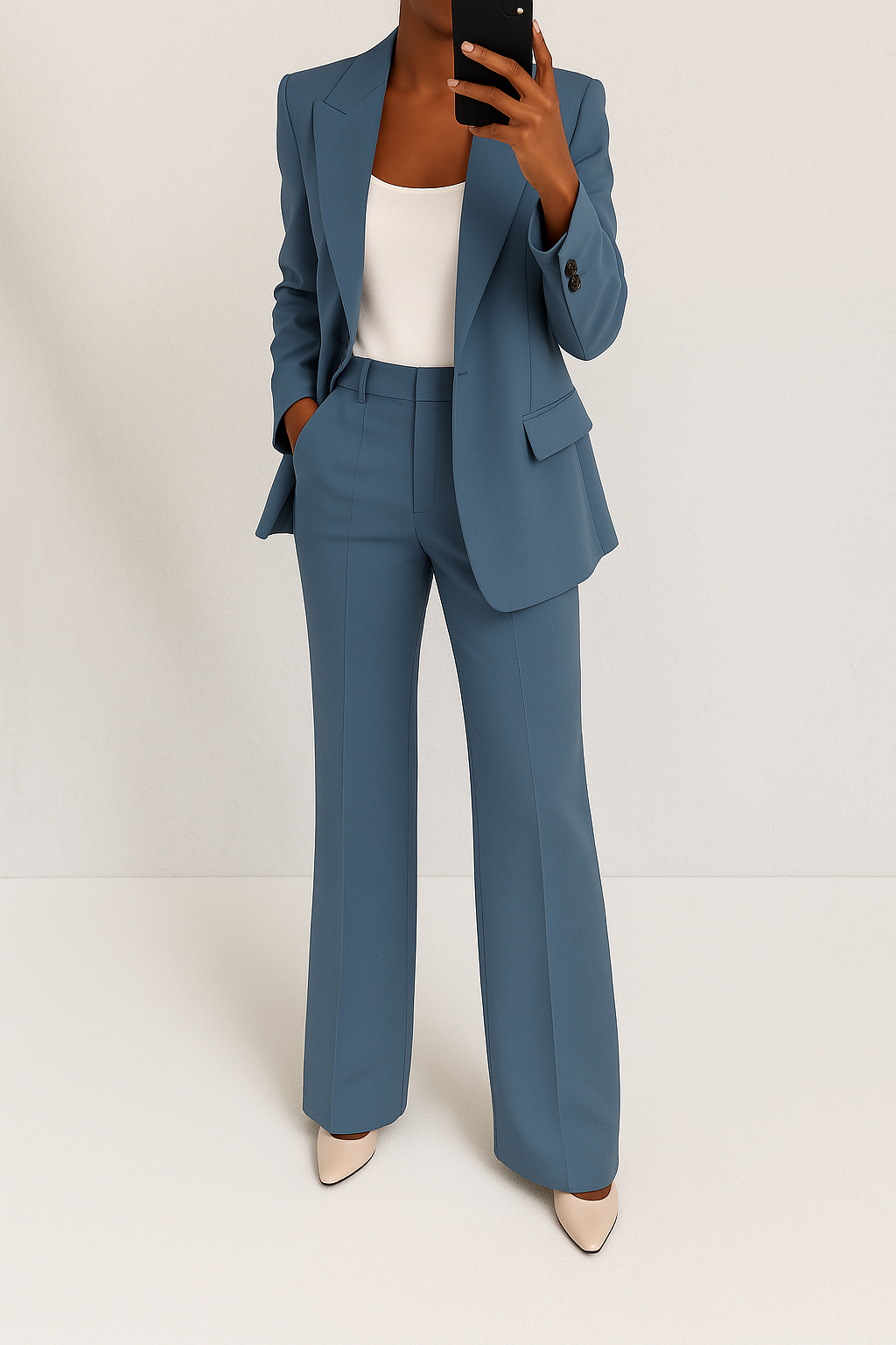 Women's Tailored Blazer and Wide Leg Trousers Two-Piece Set