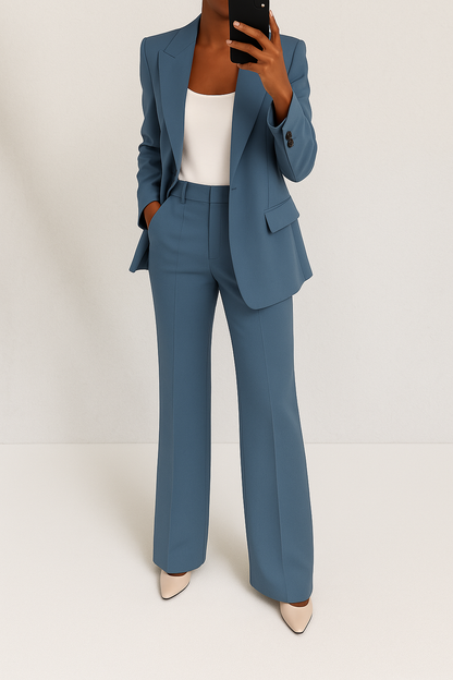 Women's Tailored Blazer and Wide Leg Trousers Two-Piece Set
