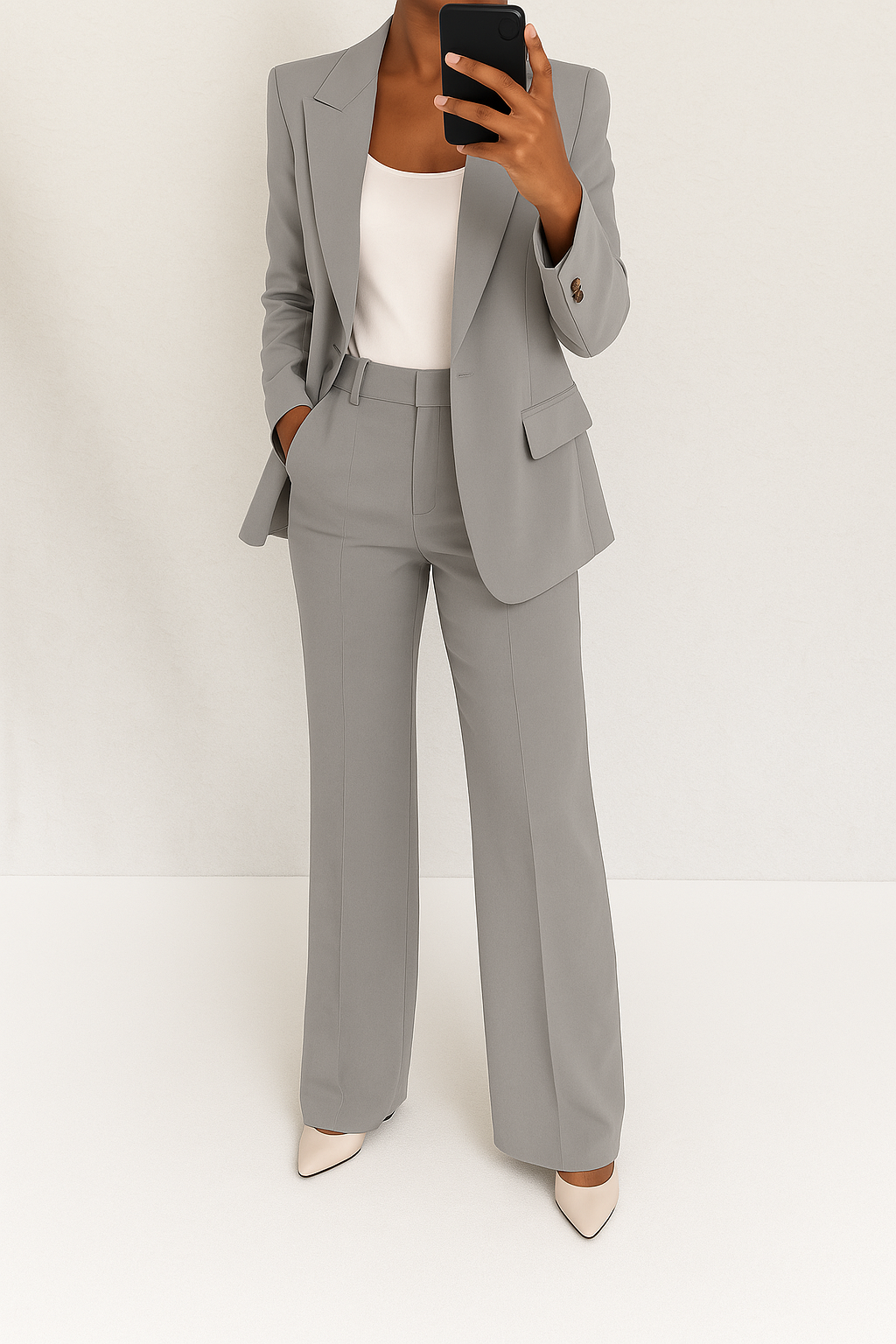 Women's Tailored Blazer and Wide Leg Trousers Two-Piece Set