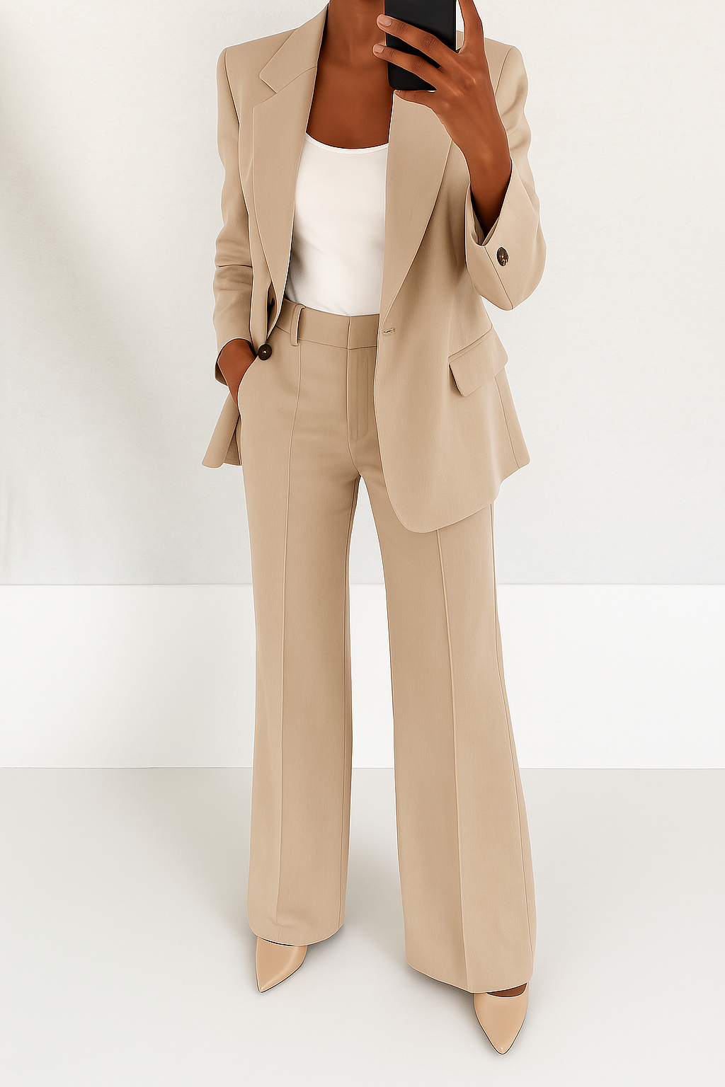 Women's Tailored Blazer and Wide Leg Trousers Two-Piece Set