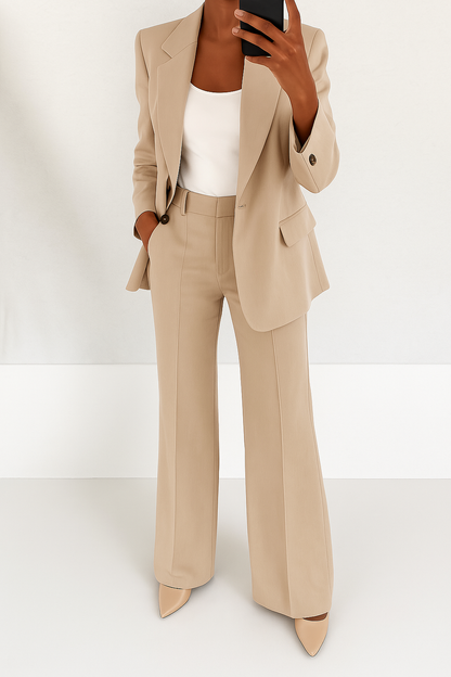 Women's Tailored Blazer and Wide Leg Trousers Two-Piece Set