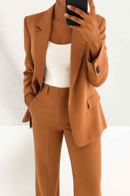 Women's Tailored Blazer and Wide Leg Trousers Two-Piece Set