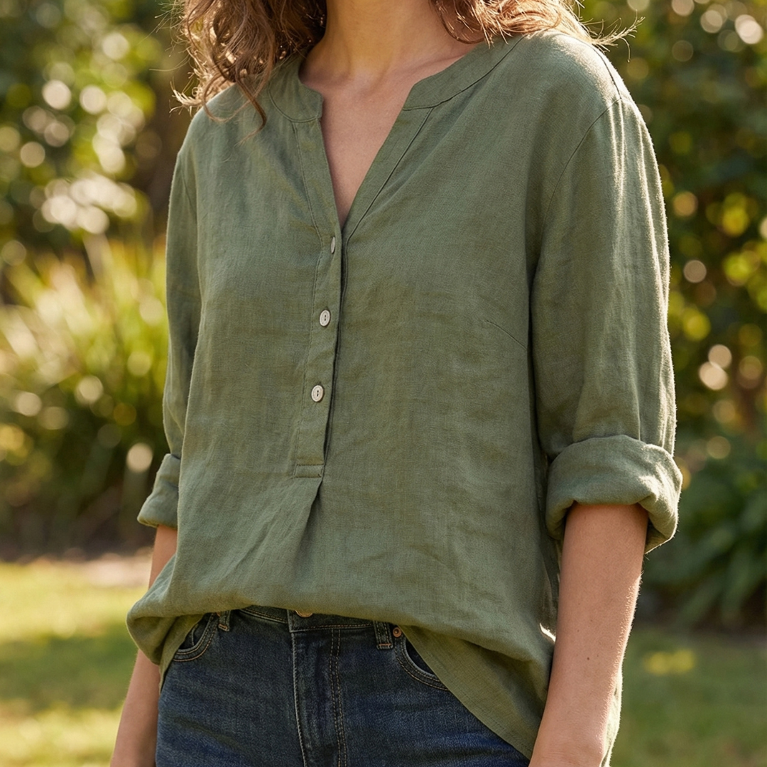 V Neck Button-Down Shirt