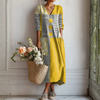 Floral Print V Neck Maxi Dress With Long Sleeves
