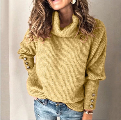 Women's Cowl Neck Jumper with Button Sleeve Detail