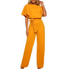 Women's Belted Wide Leg Jumpsuit With Short Sleeves