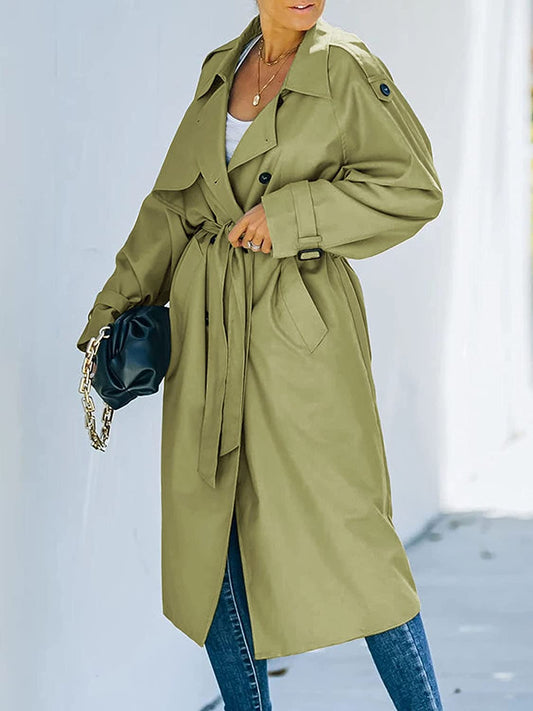 Women's Longline Trench Coat With Drawstring Waist