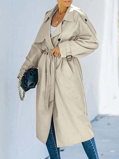 Women's Longline Trench Coat With Drawstring Waist
