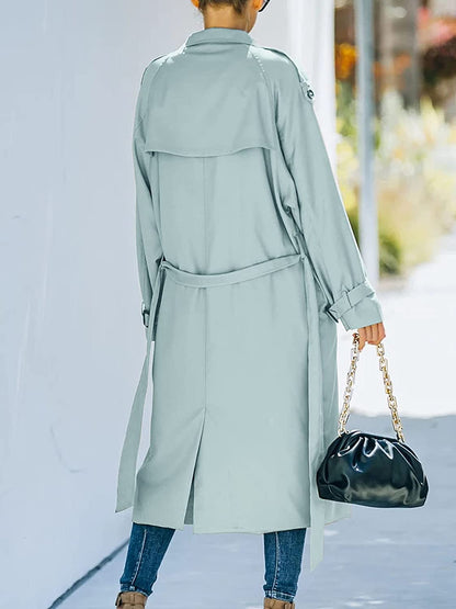 Women's Longline Trench Coat With Drawstring Waist