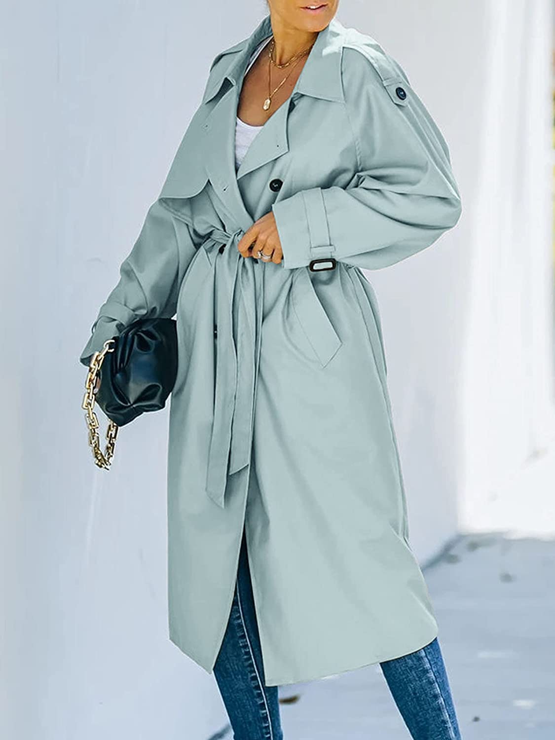 Women's Longline Trench Coat With Drawstring Waist