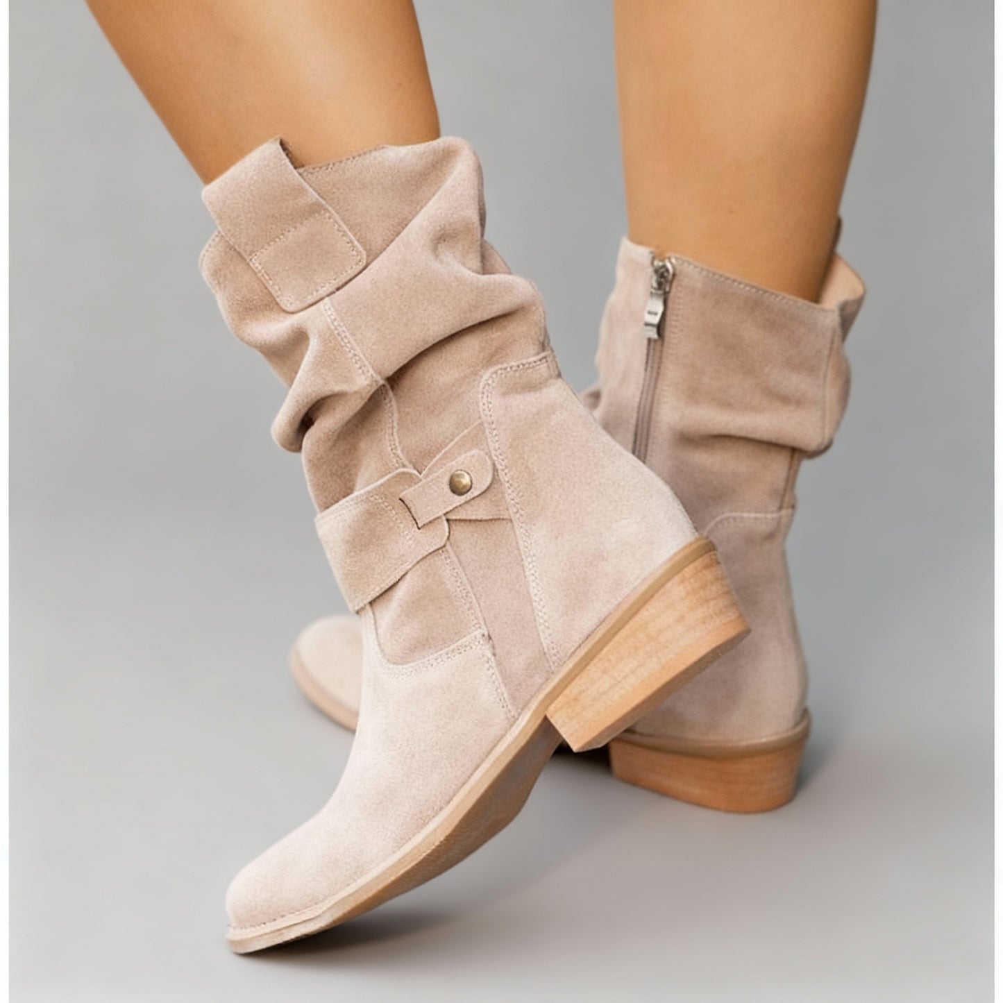 Women's Slouchy Ankle Boots with Block Heel