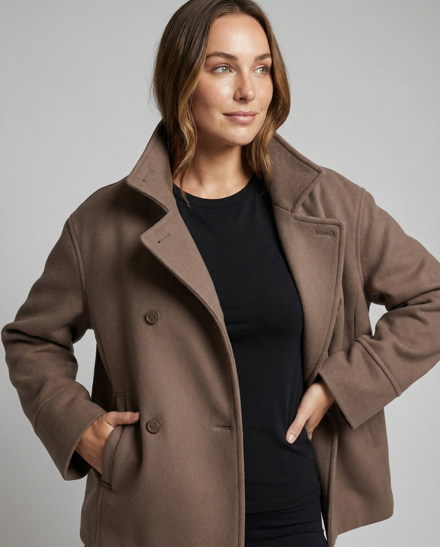 Women's Cropped Double Breasted Stand Collar Jacket