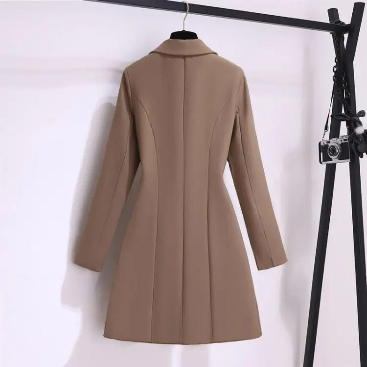 Women's Belted Blazer Coat With Pleated Hem