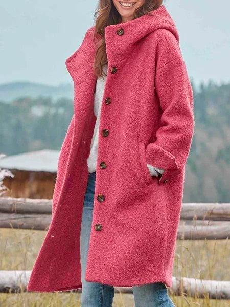 Women's Hooded Longline Button-Up Winter Coat