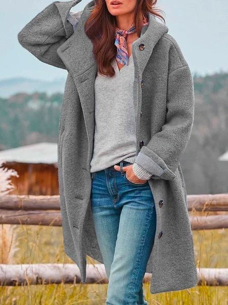 Women's Hooded Longline Button-Up Winter Coat