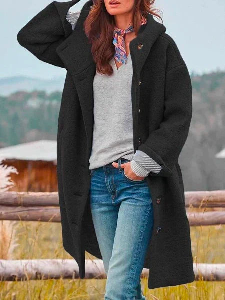 Women's Hooded Longline Button-Up Winter Coat