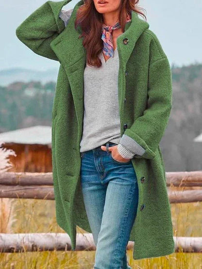 Women's Hooded Longline Button-Up Winter Coat
