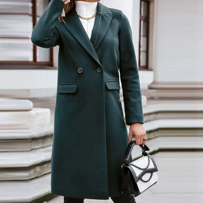 Women's Double Breasted Longline Lapel Coat
