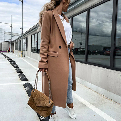 Women's Double Breasted Longline Lapel Coat