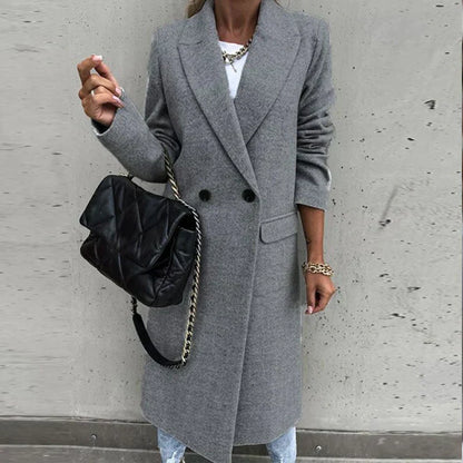 Women's Double Breasted Longline Lapel Coat