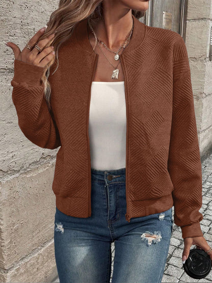 Women's Zip-Up Textured Knit Bomber Jacket