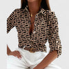 Printed Lapel Collar Long Sleeve Blouse