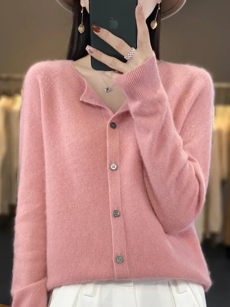 Women's Round Neck Button-Up Knit Cardigan