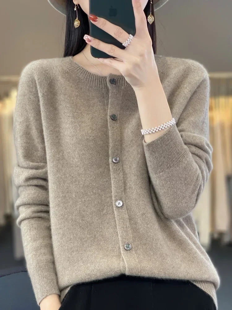 Women's Round Neck Button-Up Knit Cardigan