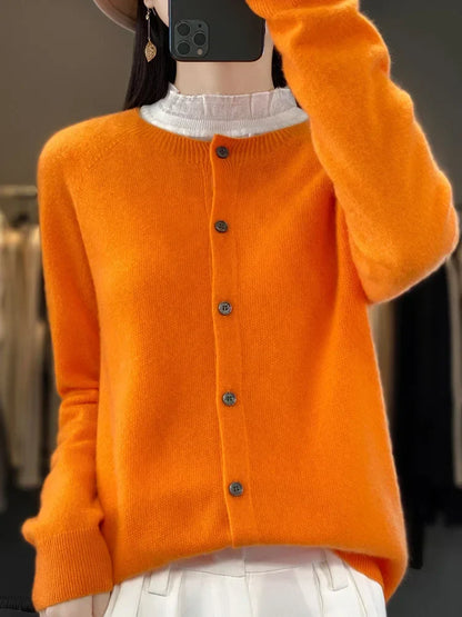 Women's Round Neck Button-Up Knit Cardigan