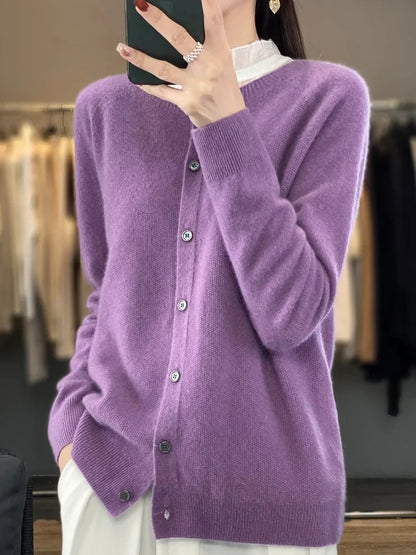 Women's Round Neck Button-Up Knit Cardigan