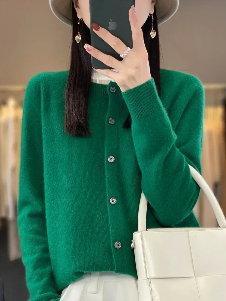 Women's Round Neck Button-Up Knit Cardigan