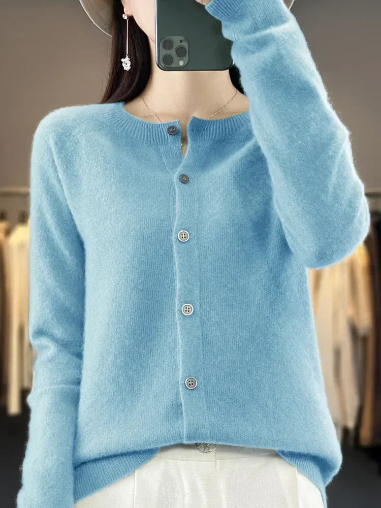 Women's Round Neck Button-Up Knit Cardigan