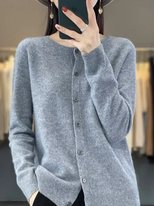 Women's Round Neck Button-Up Knit Cardigan