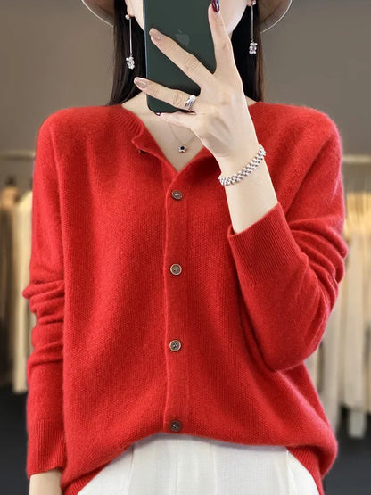 Women's Round Neck Button-Up Knit Cardigan