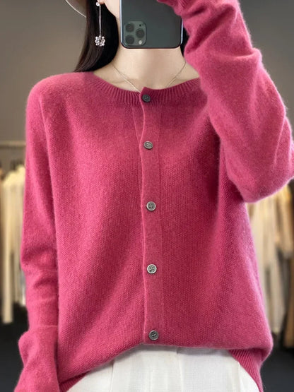 Women's Round Neck Button-Up Knit Cardigan