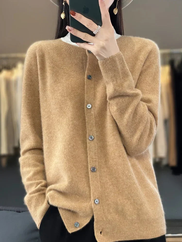 Women's Round Neck Button-Up Knit Cardigan