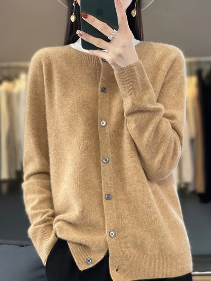 Women's Round Neck Button-Up Knit Cardigan