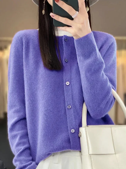 Women's Round Neck Button-Up Knit Cardigan
